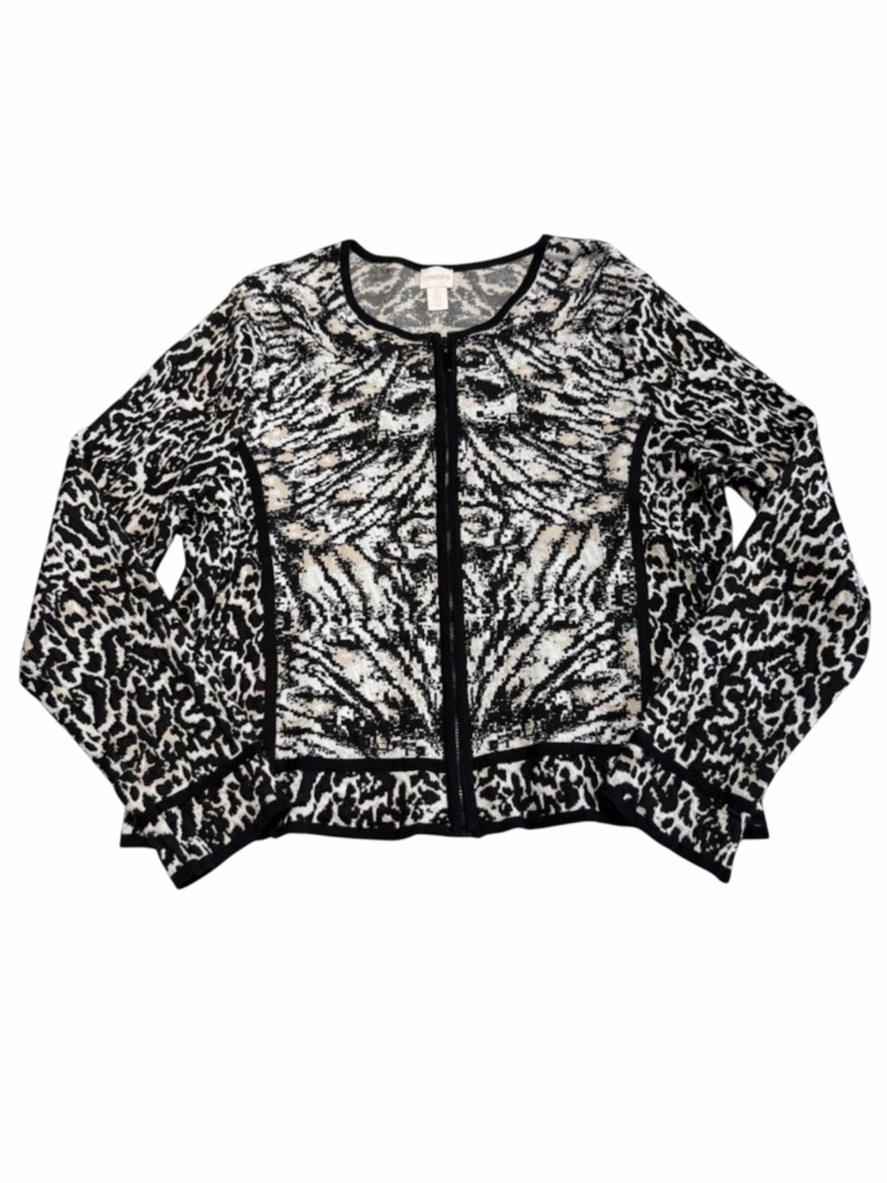 Chico’s Animal Print Zip Up Cardigan Sweater Women’s 3 (XL) Office Career Spring